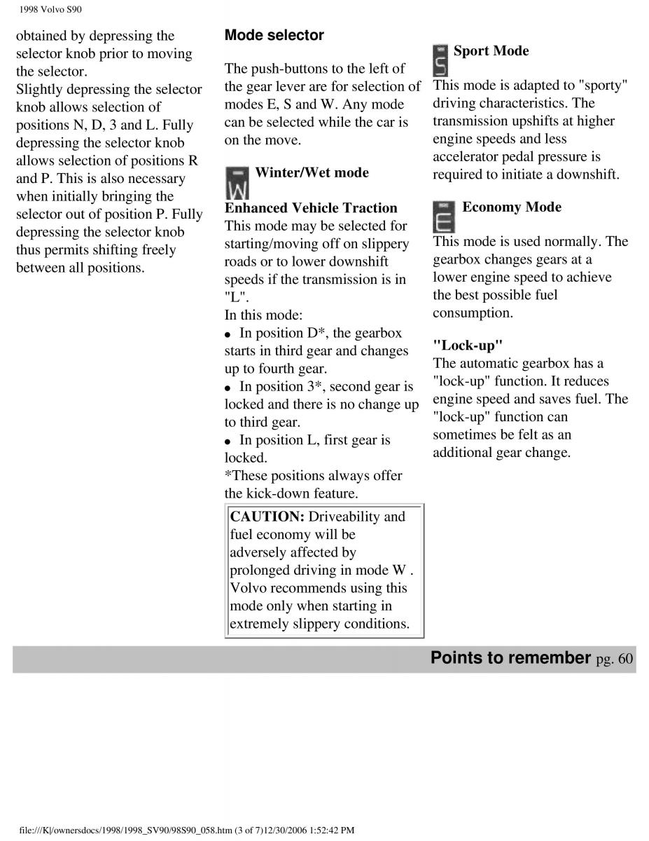 Volvo S90 V90 960 owners manual / page 68