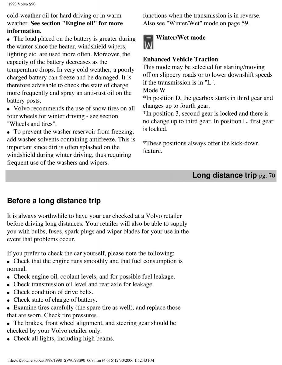 Volvo S90 V90 960 owners manual / page 80