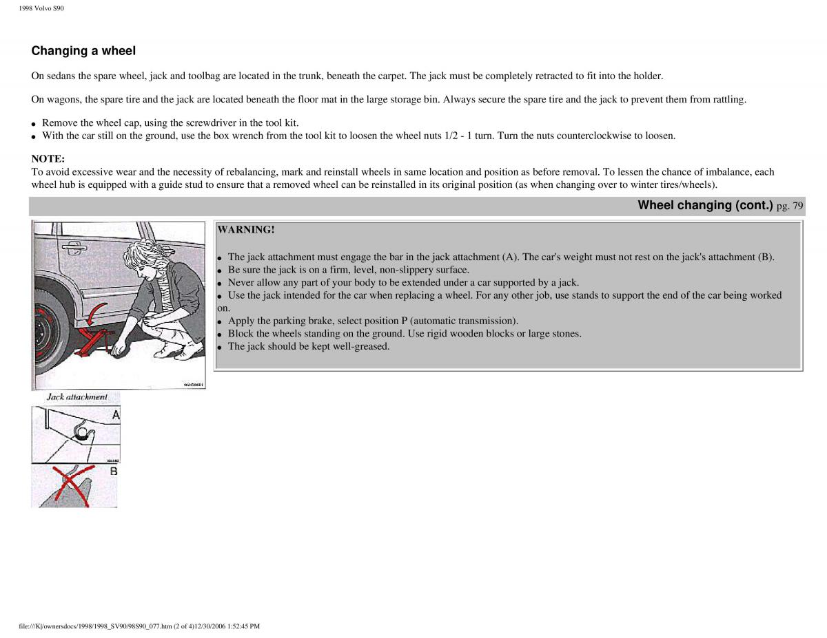 Volvo S90 V90 960 owners manual / page 88