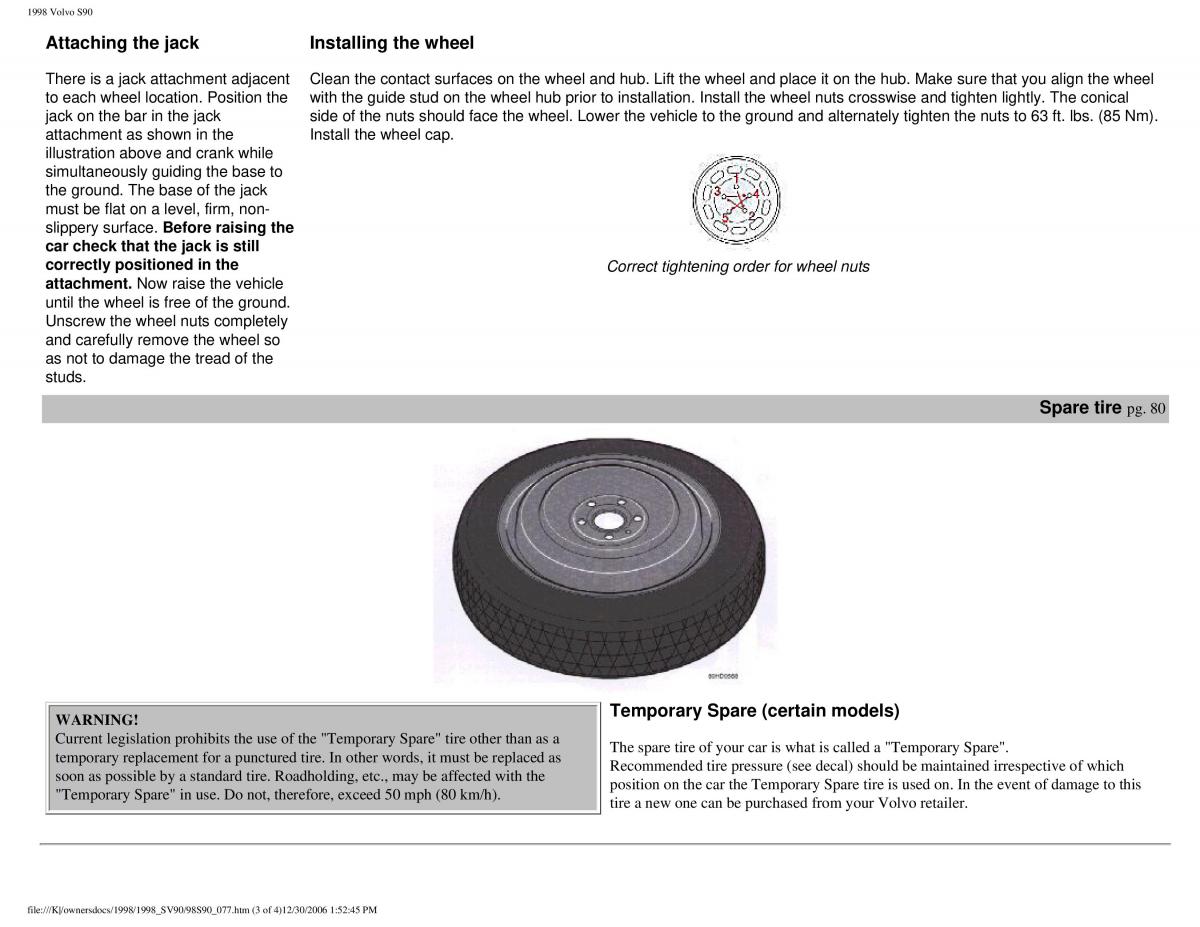 Volvo S90 V90 960 owners manual / page 89