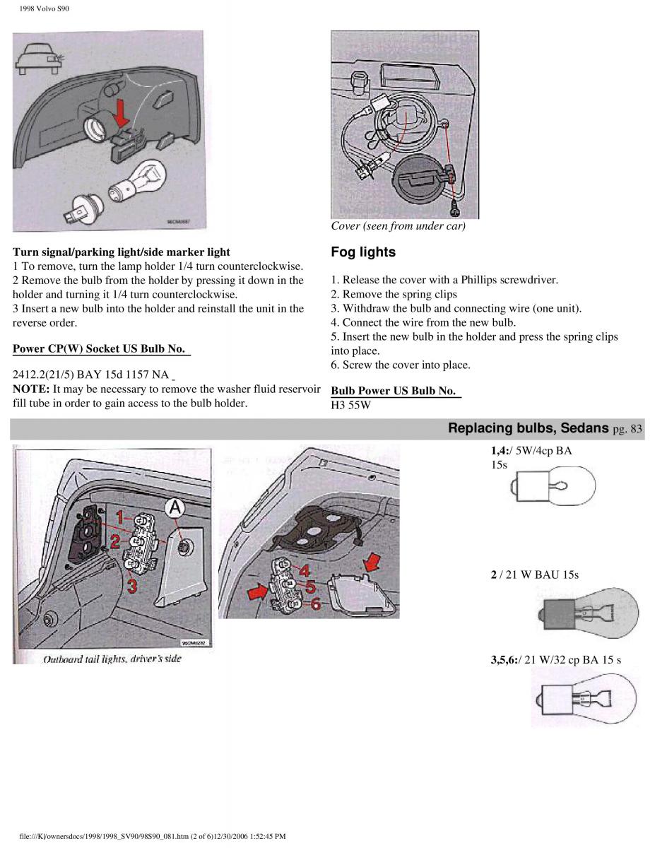 Volvo S90 V90 960 owners manual / page 92