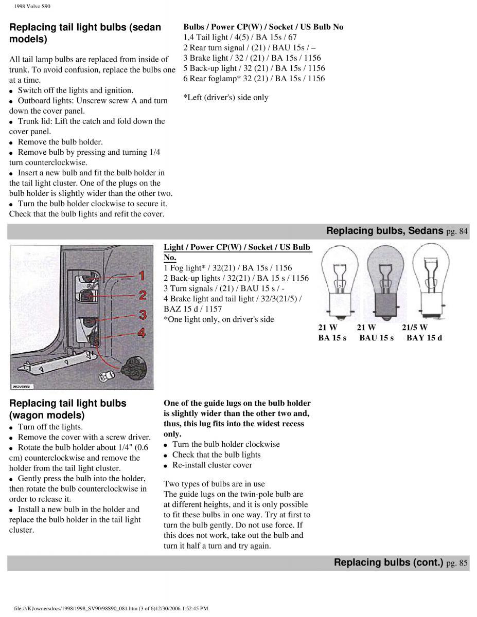 Volvo S90 V90 960 owners manual / page 93