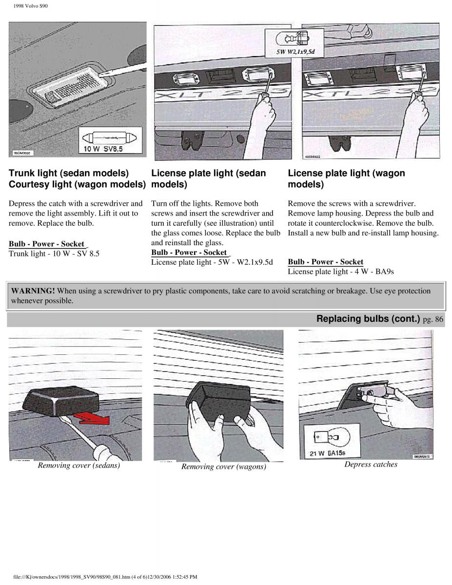 Volvo S90 V90 960 owners manual / page 94