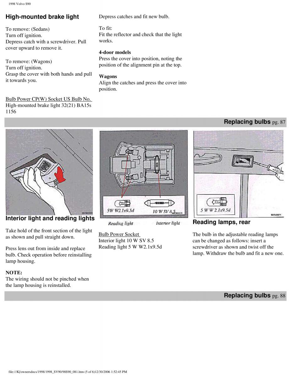 Volvo S90 V90 960 owners manual / page 95