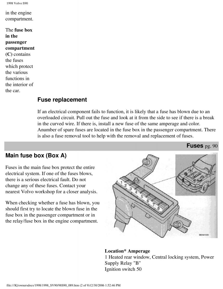 Volvo S90 V90 960 owners manual / page 98