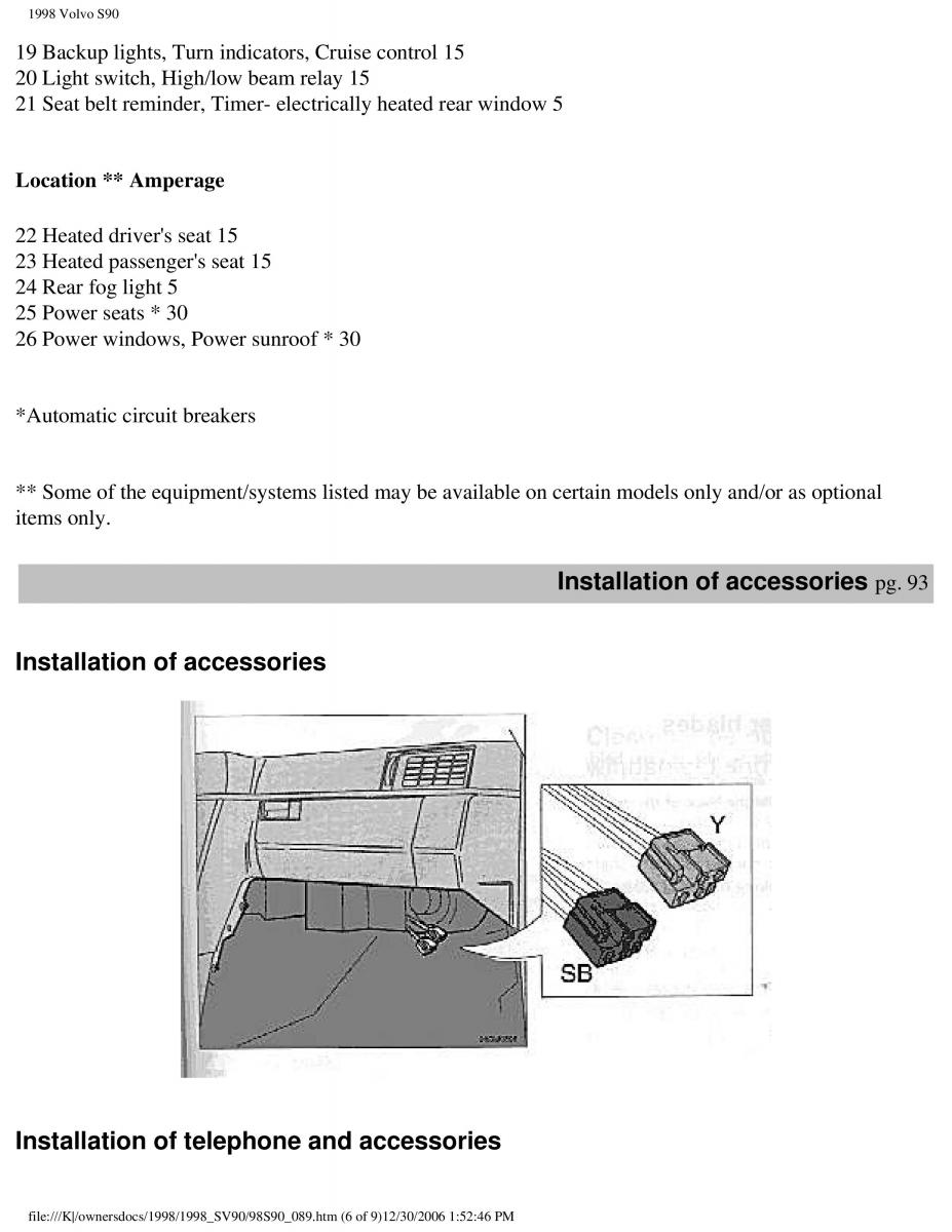 Volvo S90 V90 960 owners manual / page 102