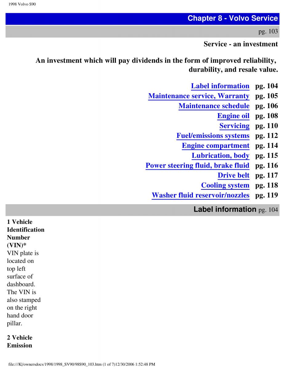 Volvo S90 V90 960 owners manual / page 112