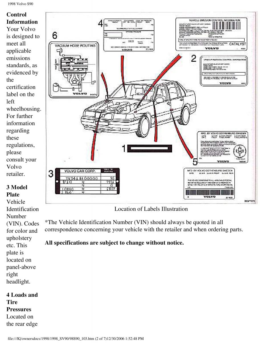 Volvo S90 V90 960 owners manual / page 113