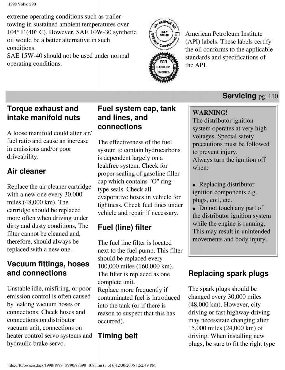 Volvo S90 V90 960 owners manual / page 121