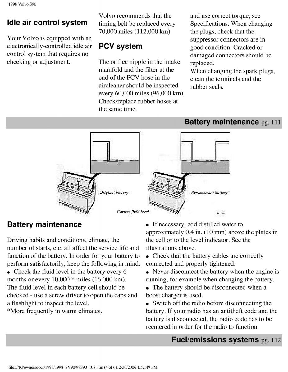 Volvo S90 V90 960 owners manual / page 122