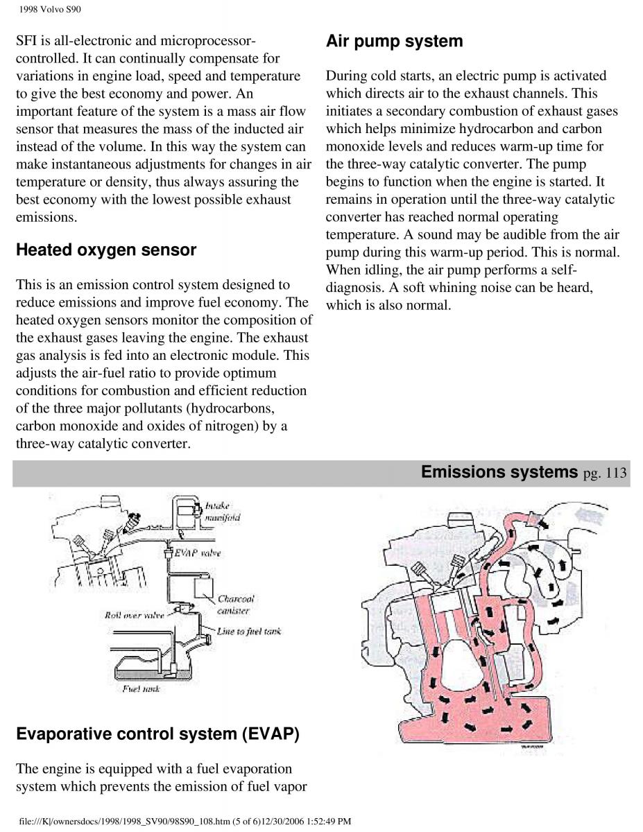 Volvo S90 V90 960 owners manual / page 123