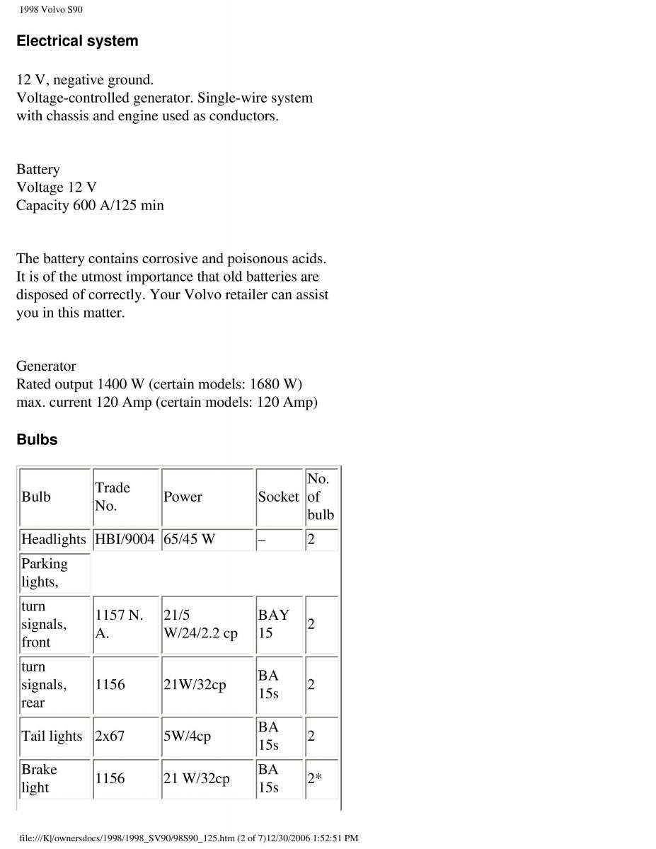 Volvo S90 V90 960 owners manual / page 135