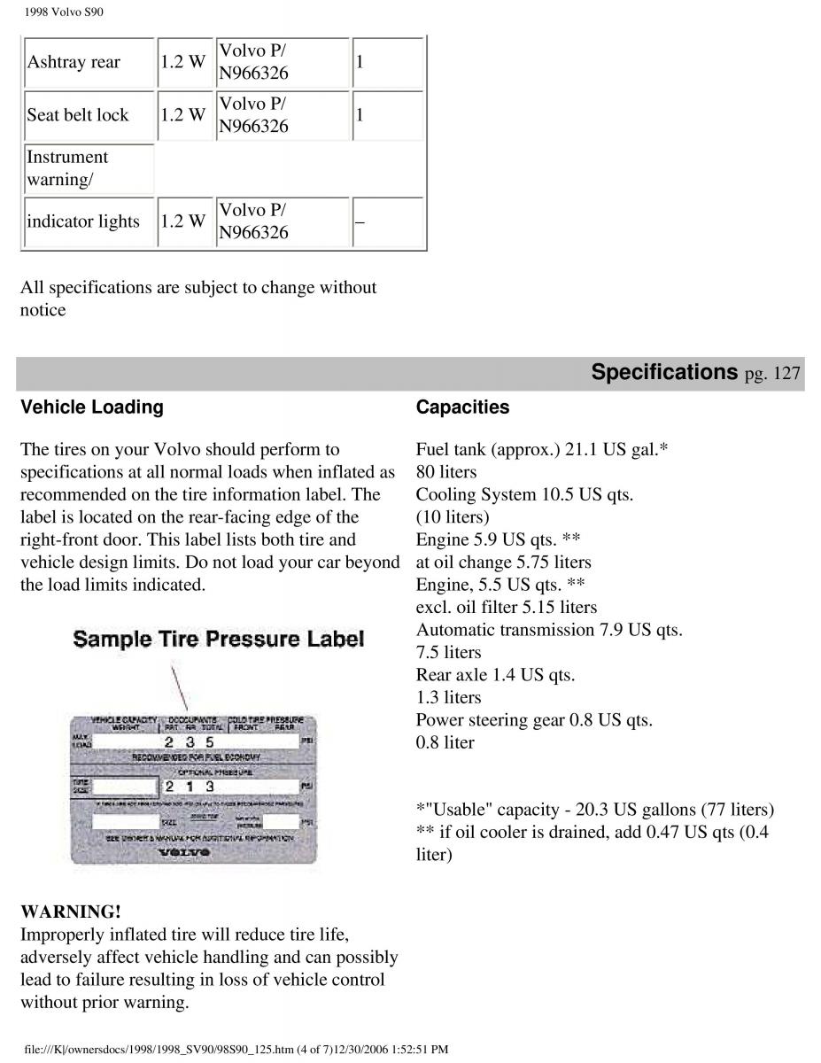 Volvo S90 V90 960 owners manual / page 137