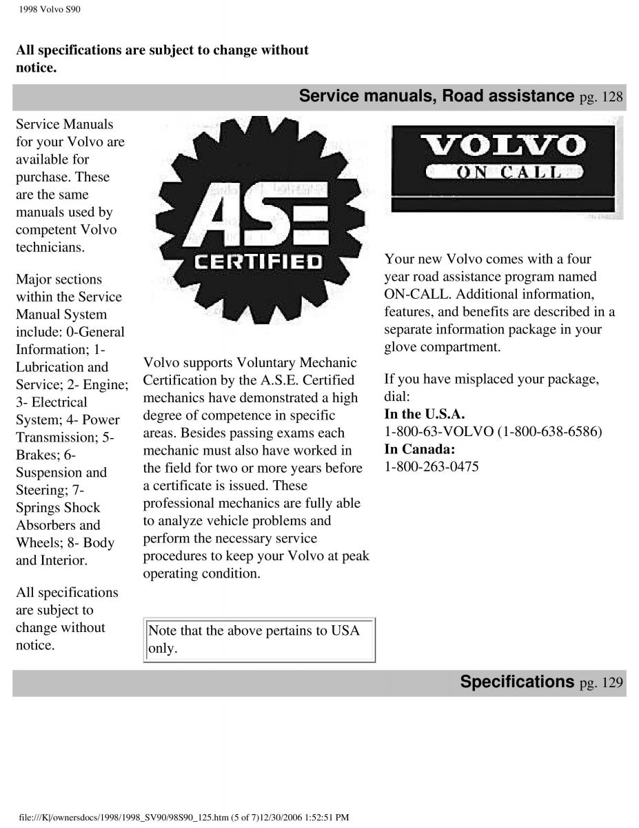 Volvo S90 V90 960 owners manual / page 138