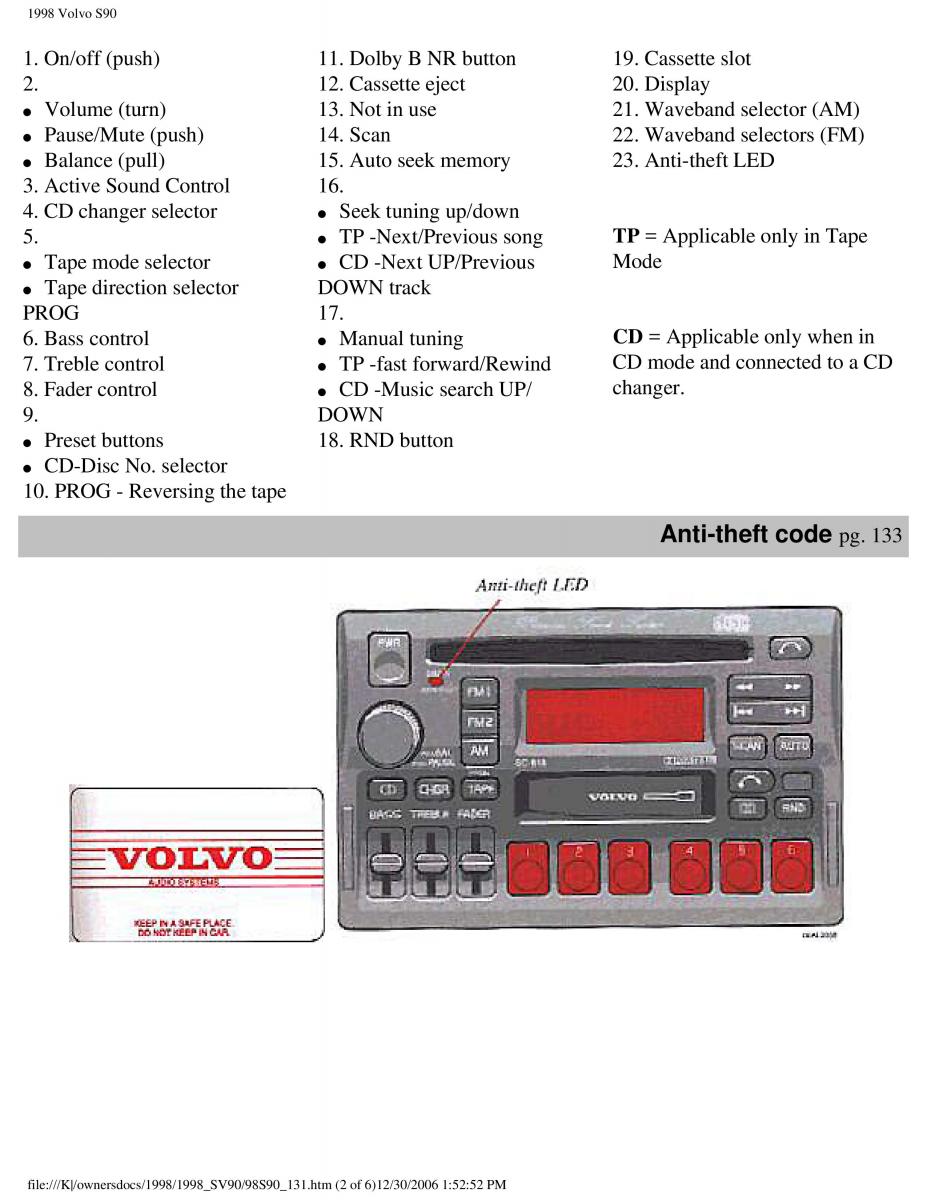 Volvo S90 V90 960 owners manual / page 142