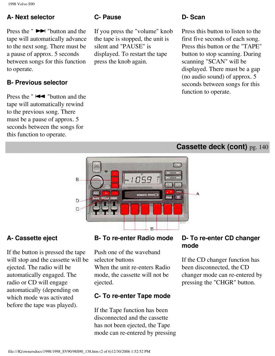 Volvo S90 V90 960 owners manual / page 148