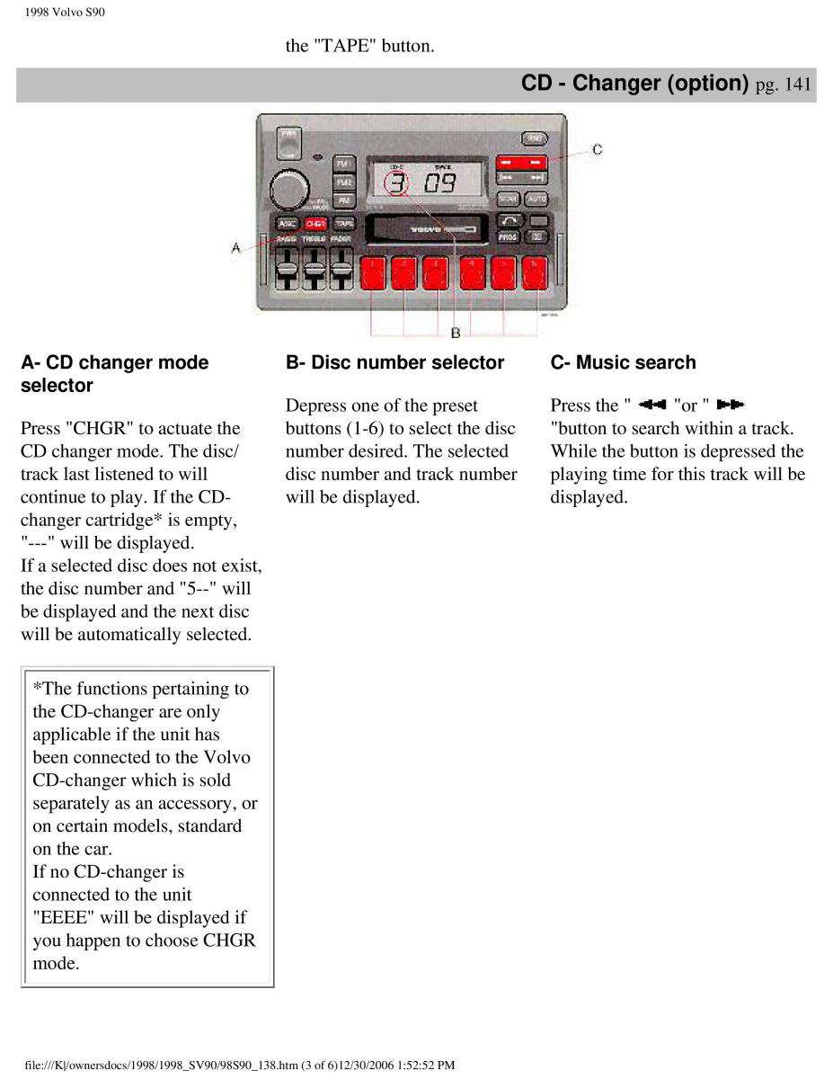 Volvo S90 V90 960 owners manual / page 149