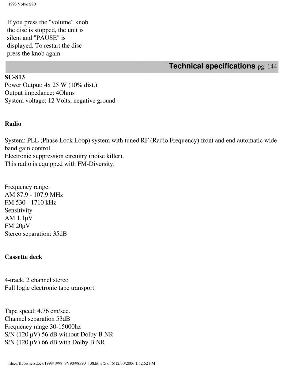 Volvo S90 V90 960 owners manual / page 151