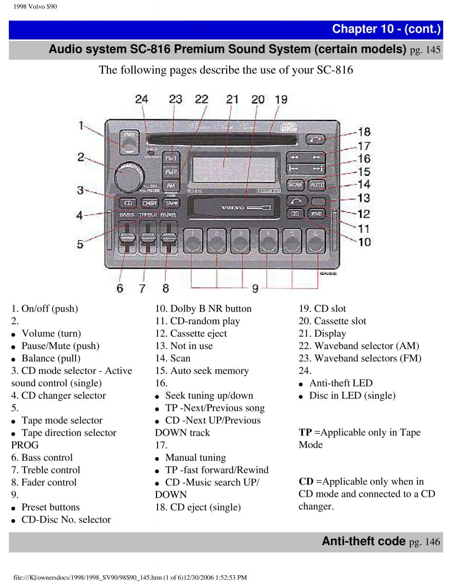 Volvo S90 V90 960 owners manual / page 153