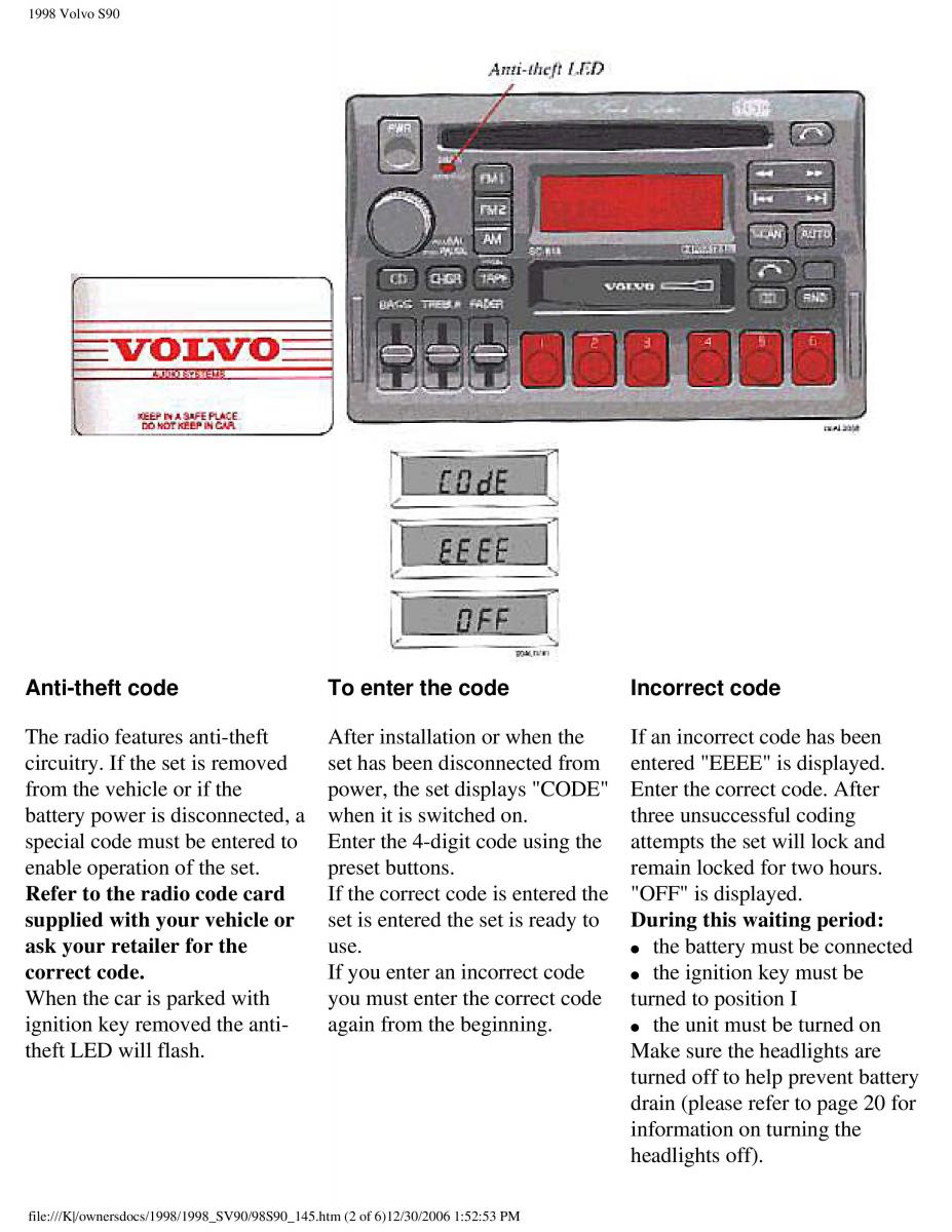 Volvo S90 V90 960 owners manual / page 154