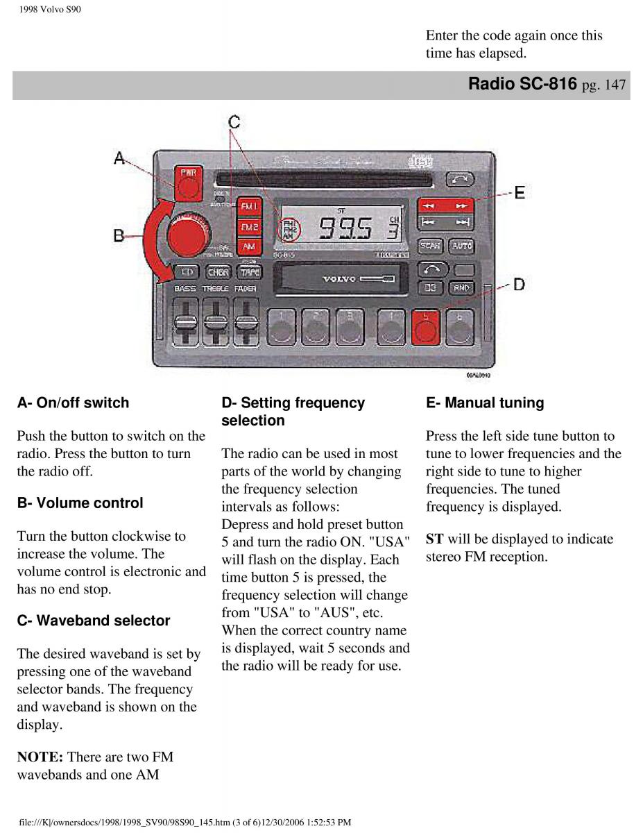 Volvo S90 V90 960 owners manual / page 155