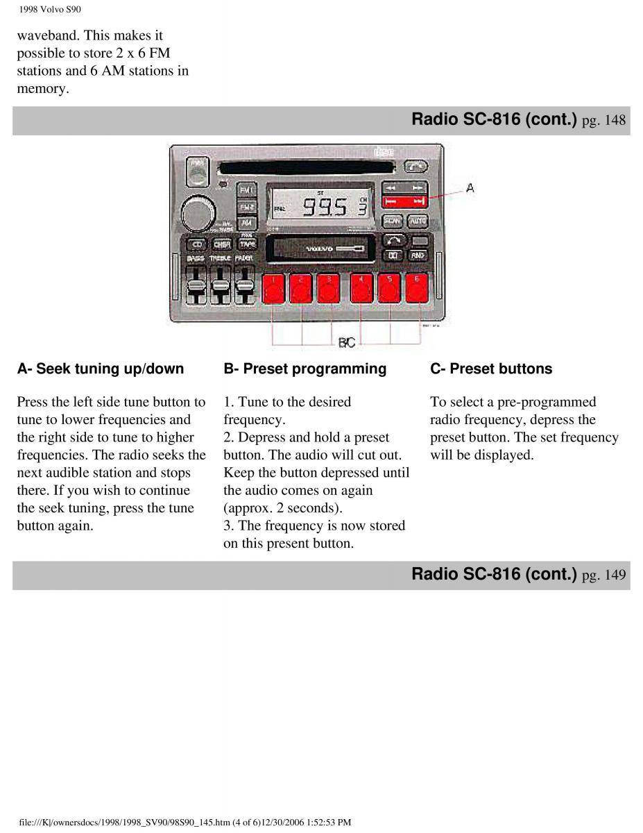 Volvo S90 V90 960 owners manual / page 156