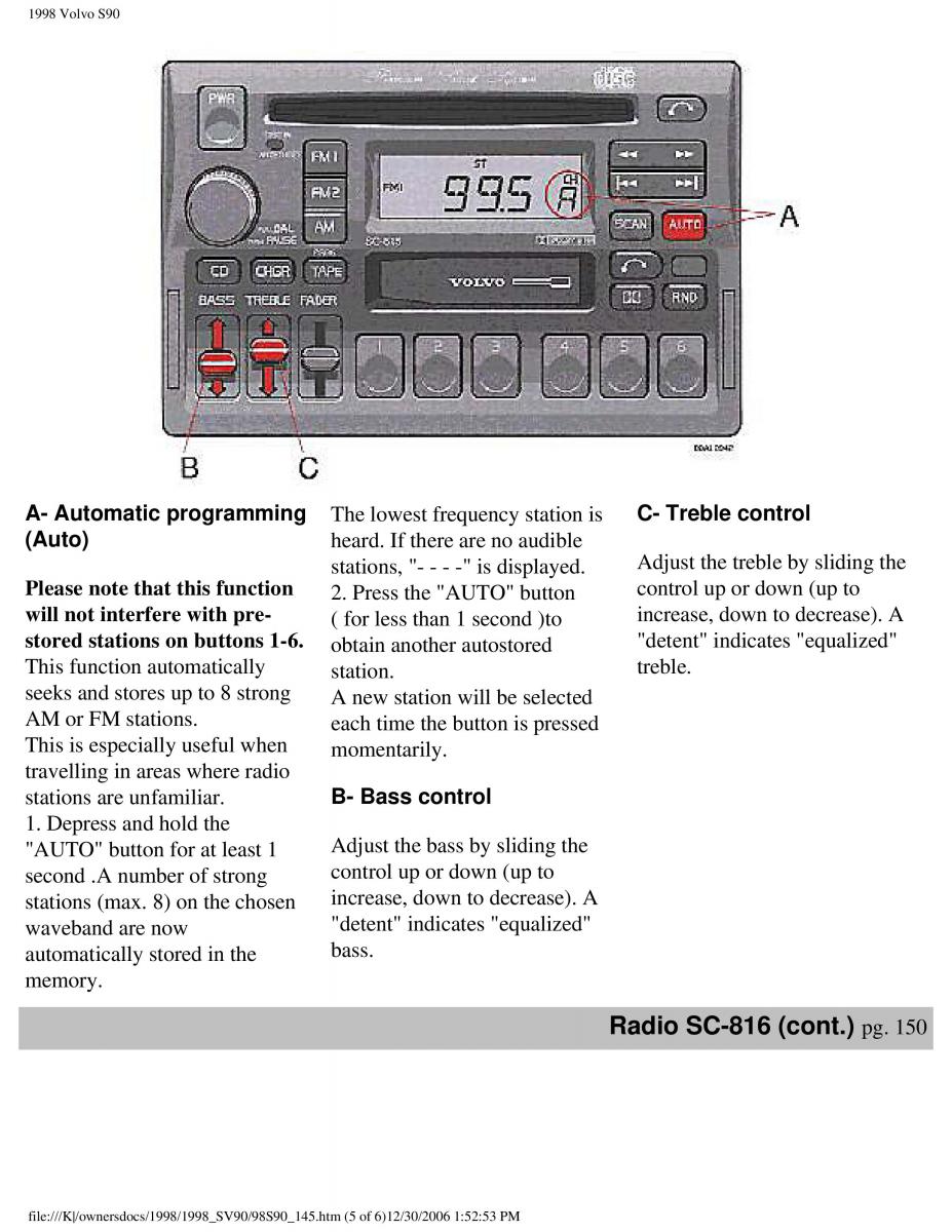 Volvo S90 V90 960 owners manual / page 157