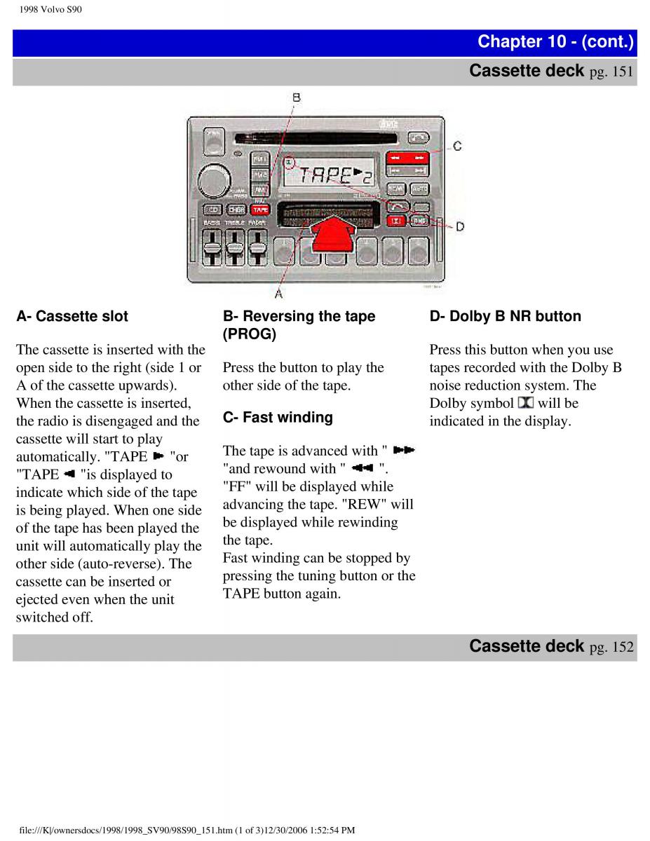 Volvo S90 V90 960 owners manual / page 159