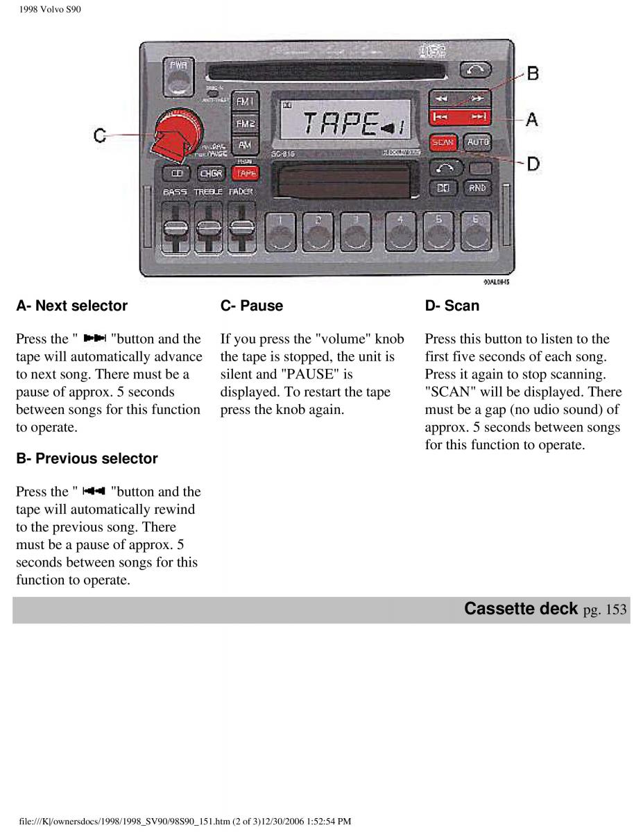 Volvo S90 V90 960 owners manual / page 160