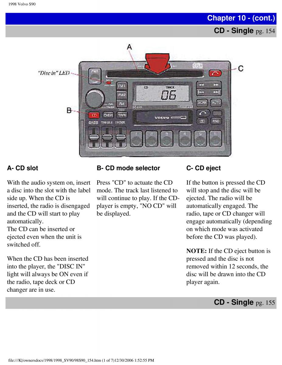 Volvo S90 V90 960 owners manual / page 162