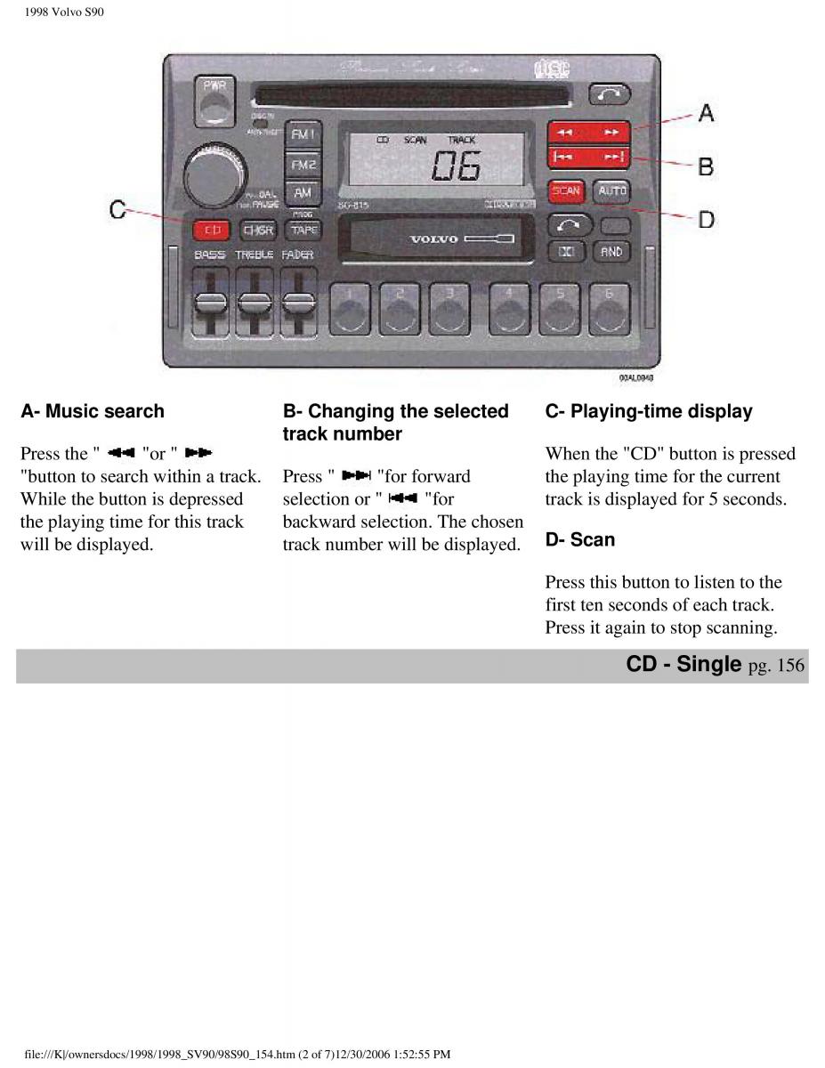 Volvo S90 V90 960 owners manual / page 163