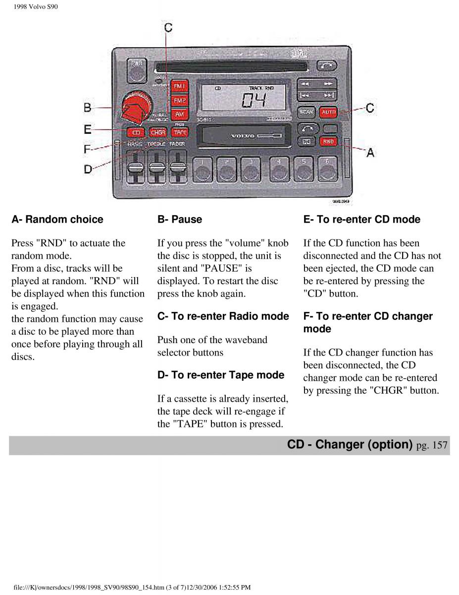 Volvo S90 V90 960 owners manual / page 164