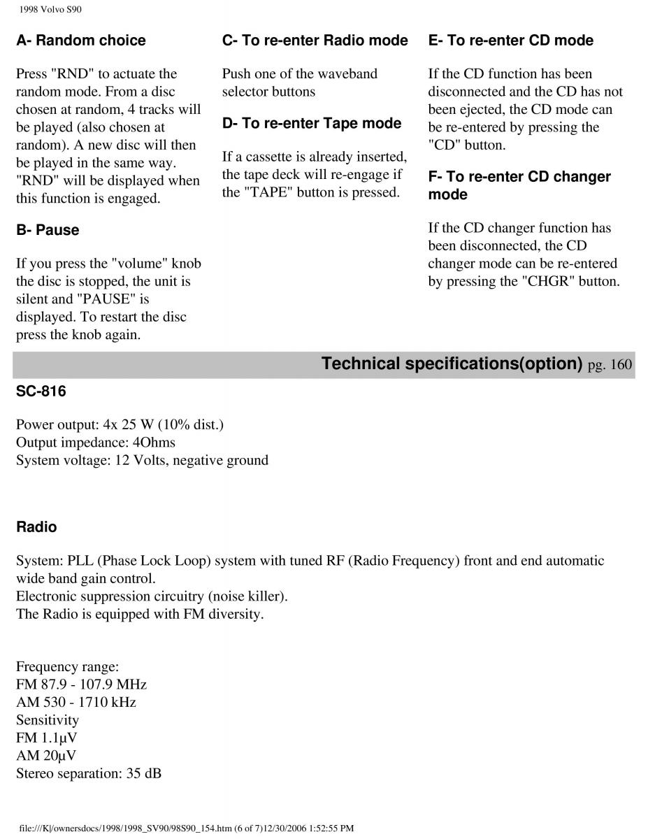 Volvo S90 V90 960 owners manual / page 167