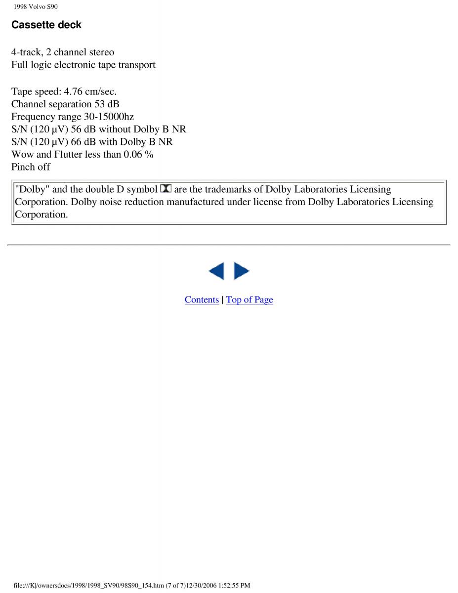 Volvo S90 V90 960 owners manual / page 168