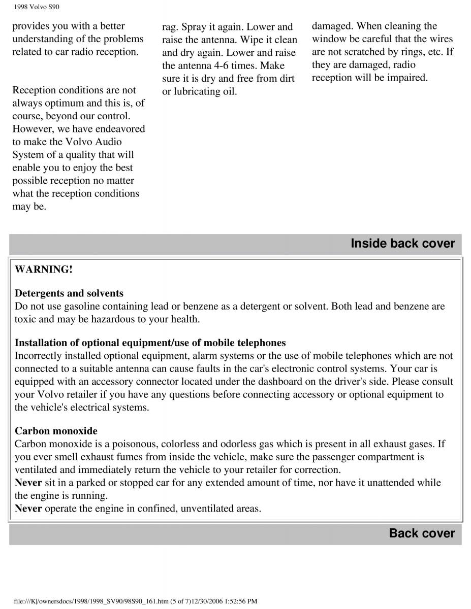 Volvo S90 V90 960 owners manual / page 173