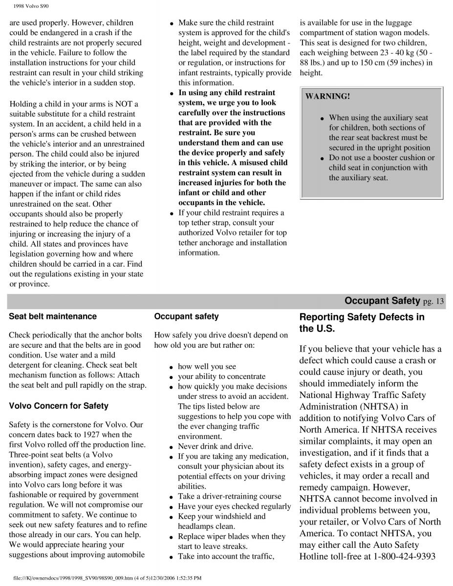 Volvo S90 V90 960 owners manual / page 20