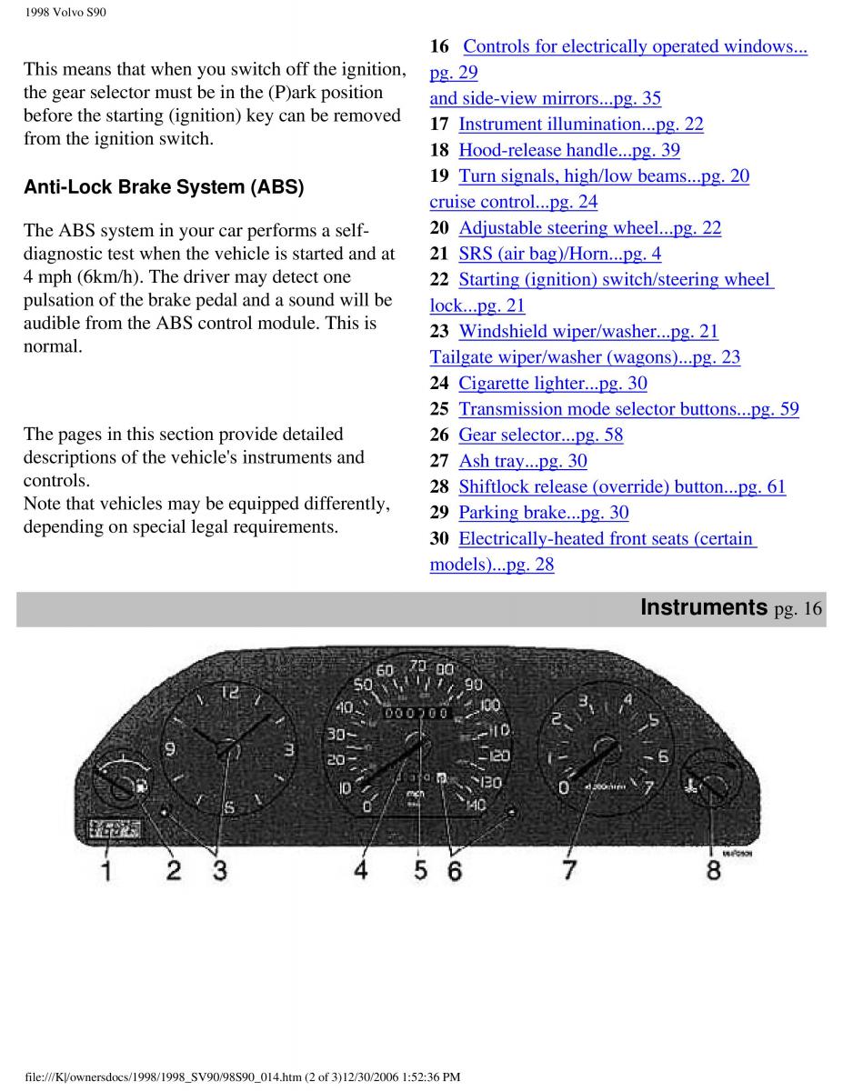 Volvo S90 V90 960 owners manual / page 23