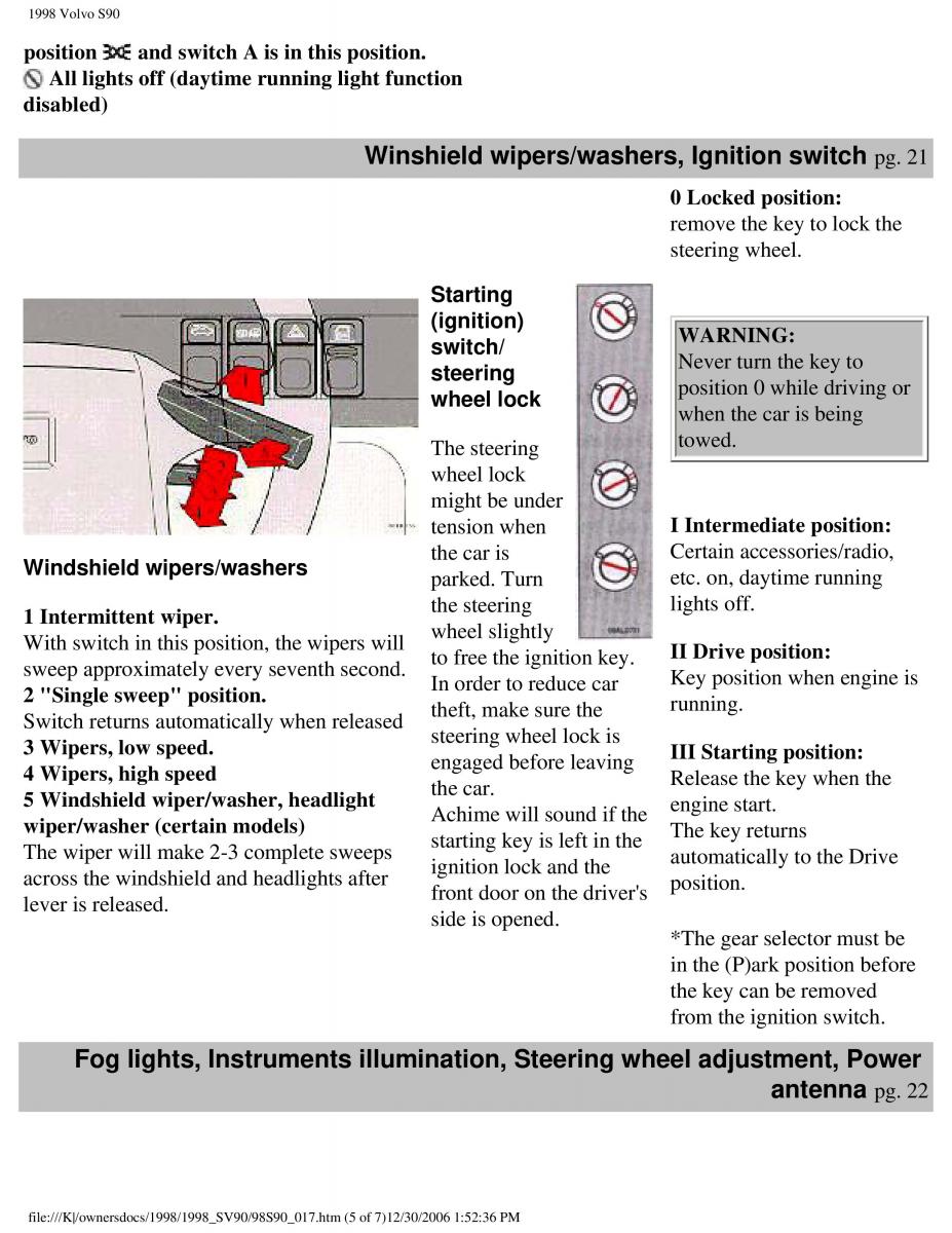 Volvo S90 V90 960 owners manual / page 29