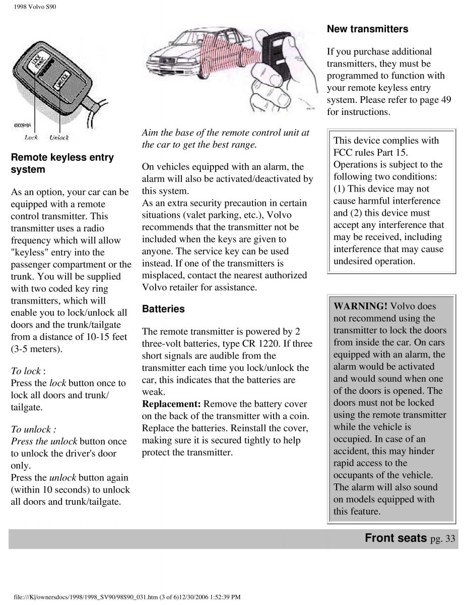 Volvo S90 V90 960 owners manual / page 44