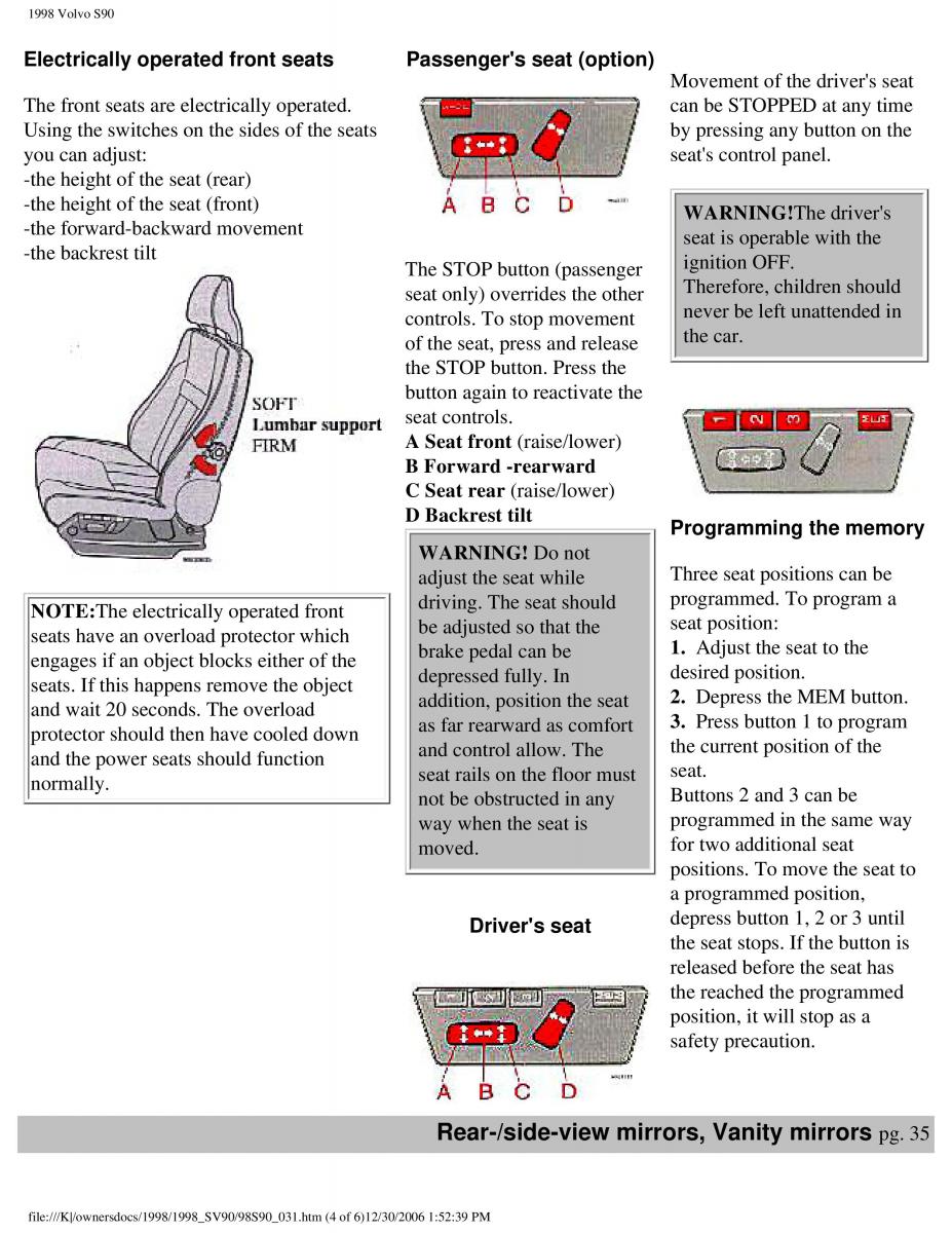 Volvo S90 V90 960 owners manual / page 45