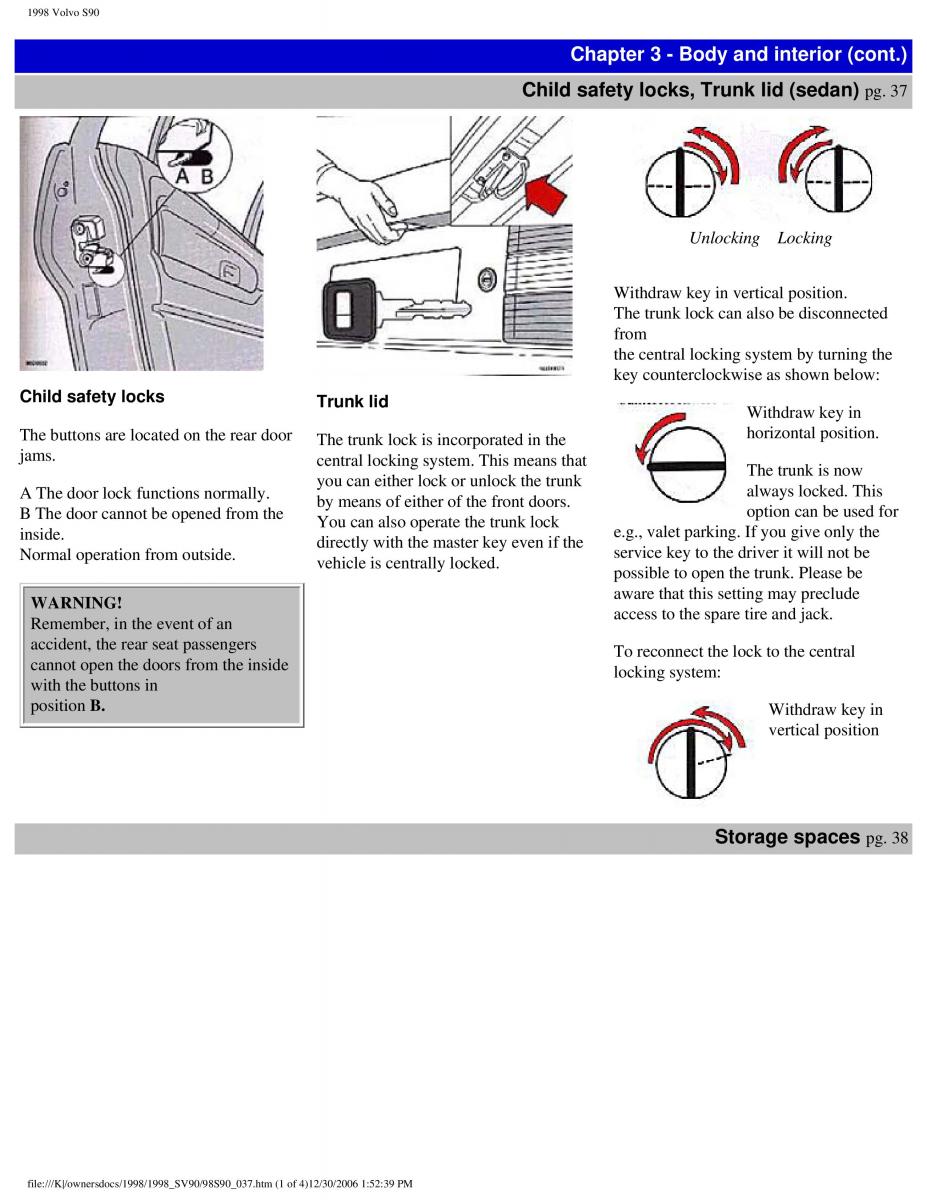 Volvo S90 V90 960 owners manual / page 48