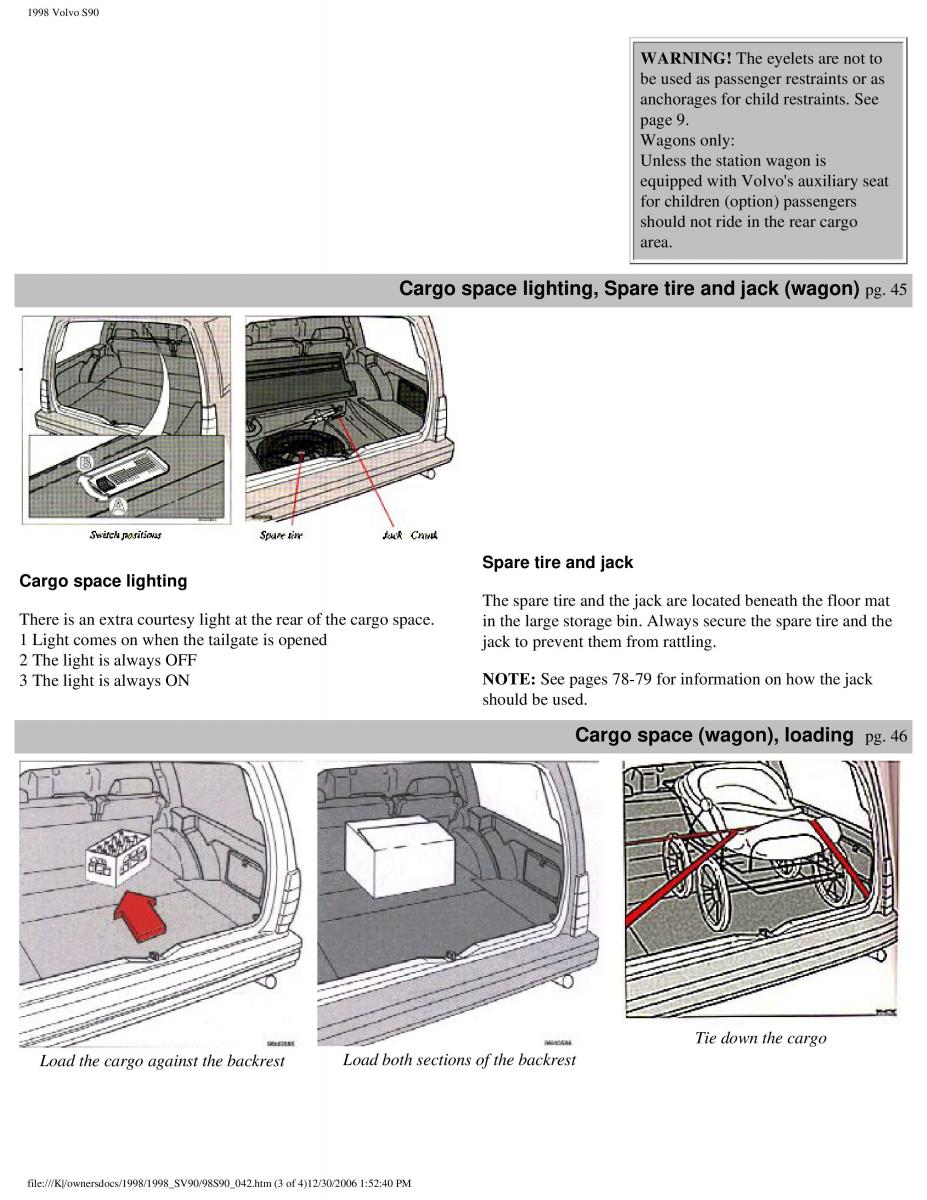 Volvo S90 V90 960 owners manual / page 54