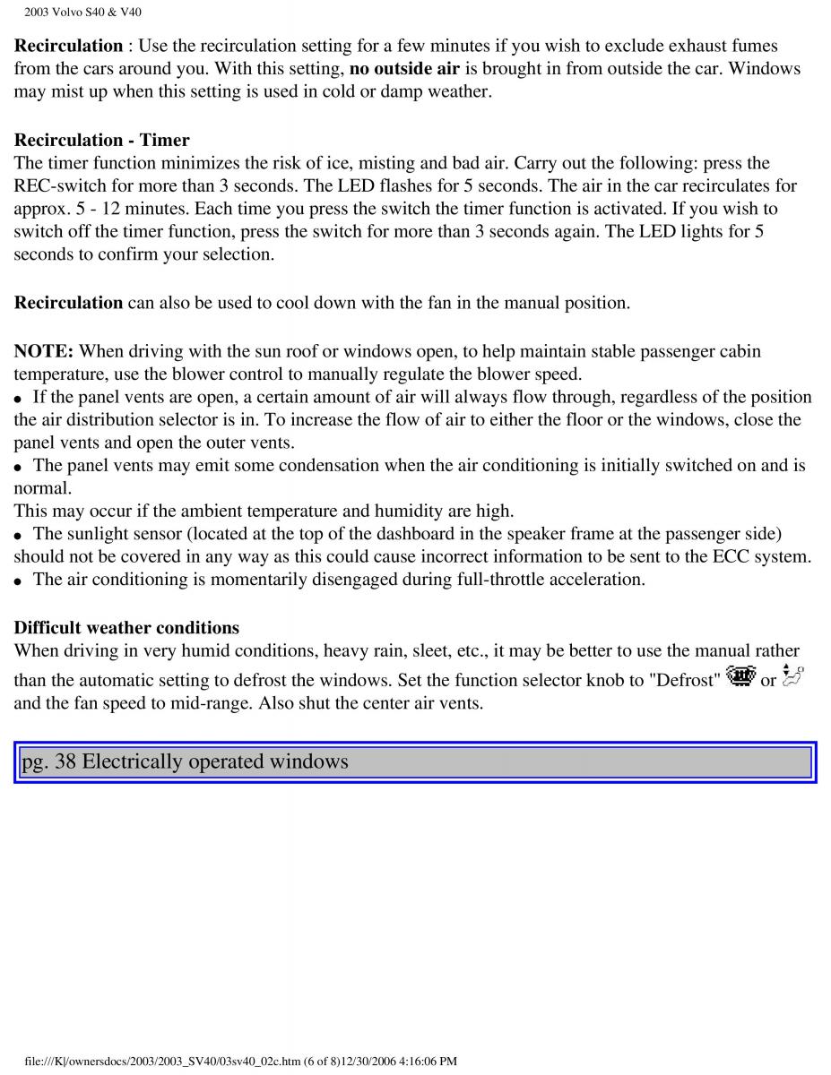 Volvo V40 S40 owners manual / page 55