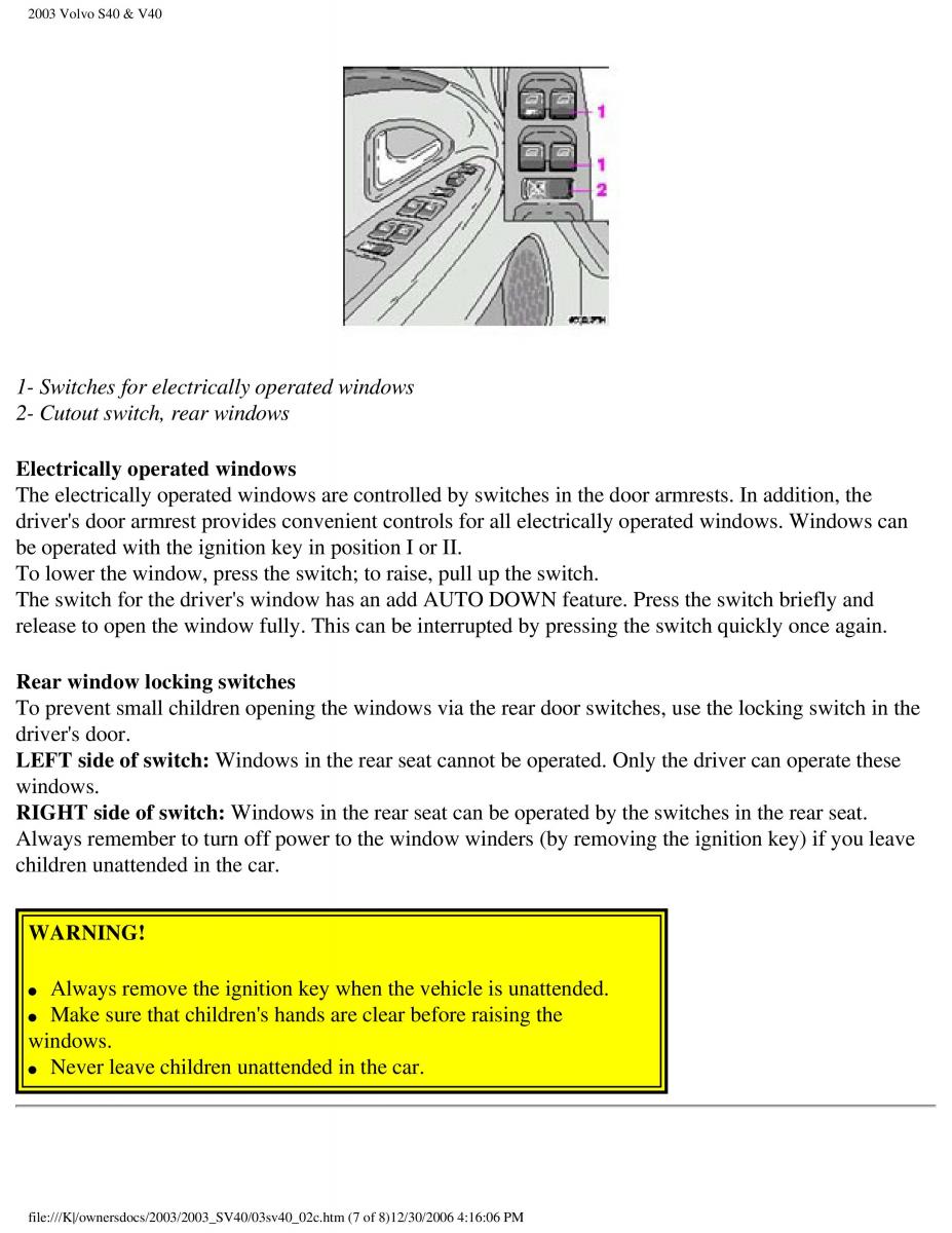 Volvo V40 S40 owners manual / page 56