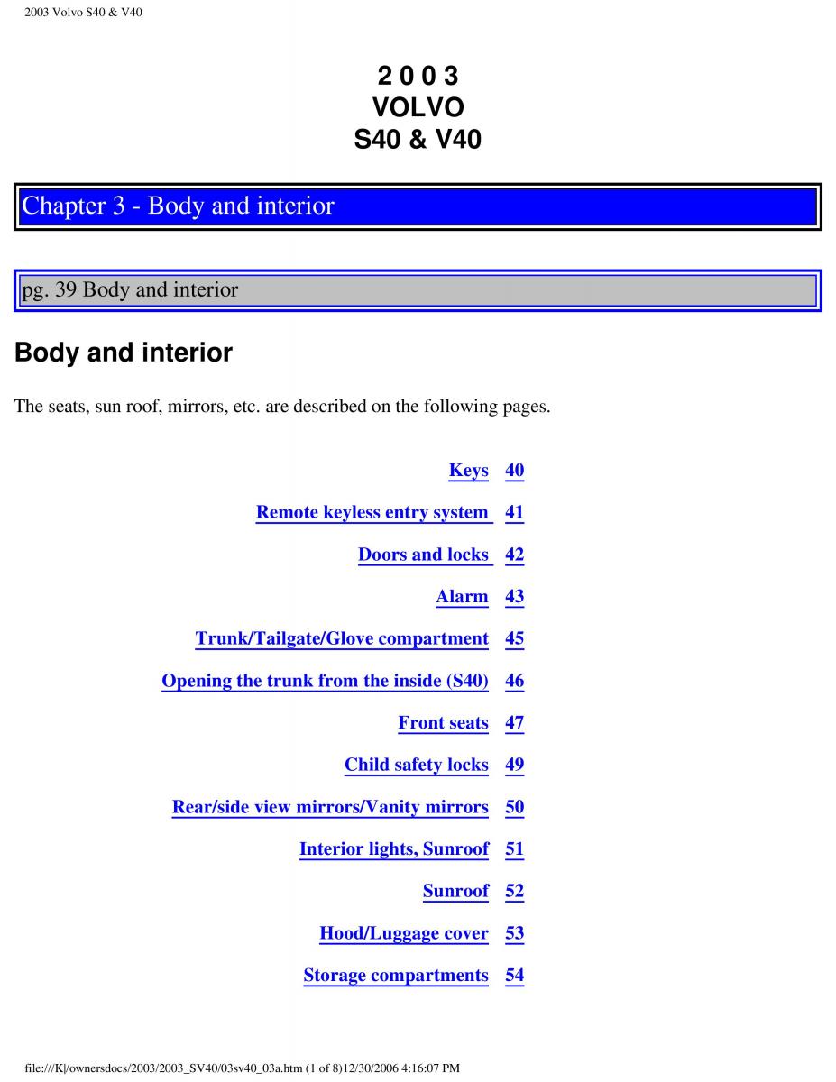 Volvo V40 S40 owners manual / page 58