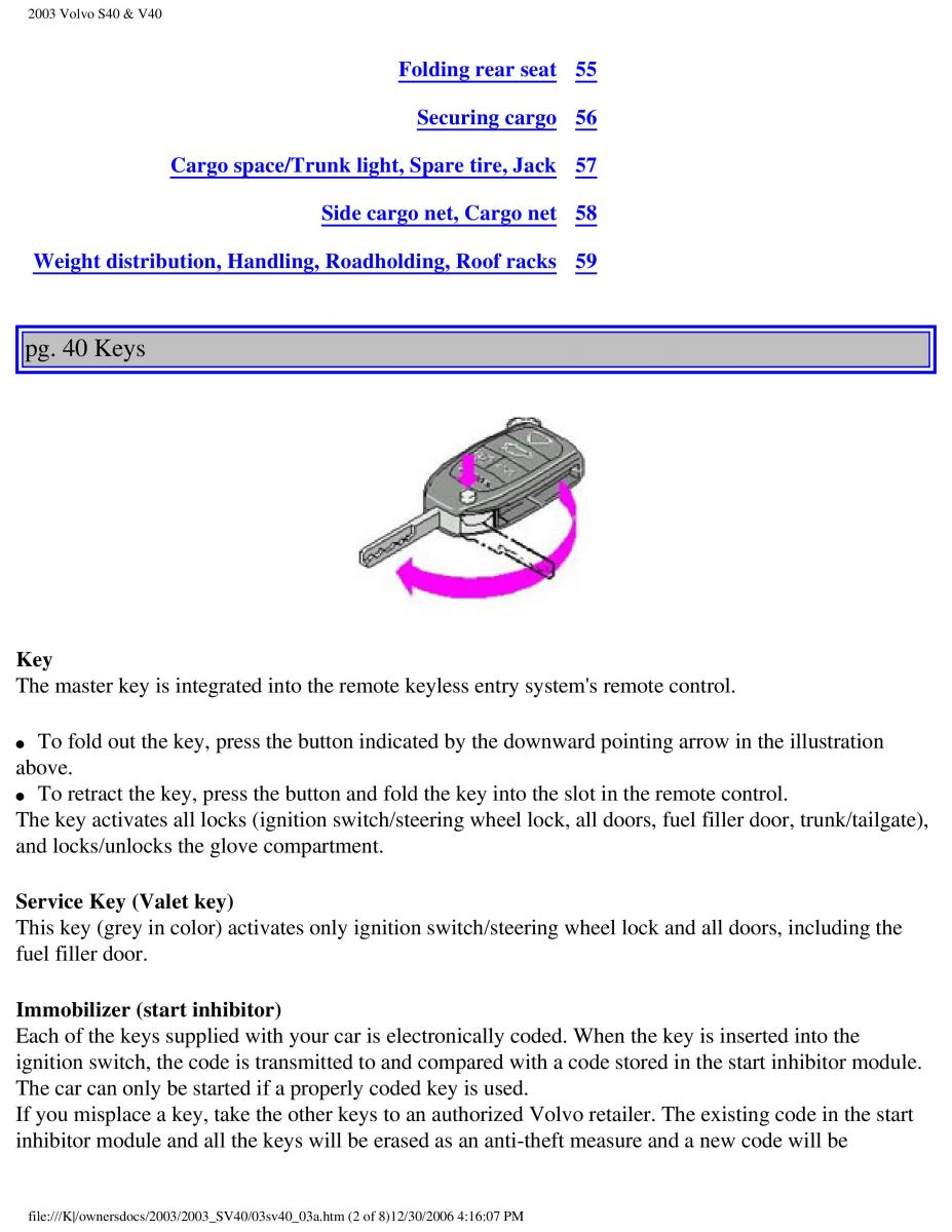 Volvo V40 S40 owners manual / page 59