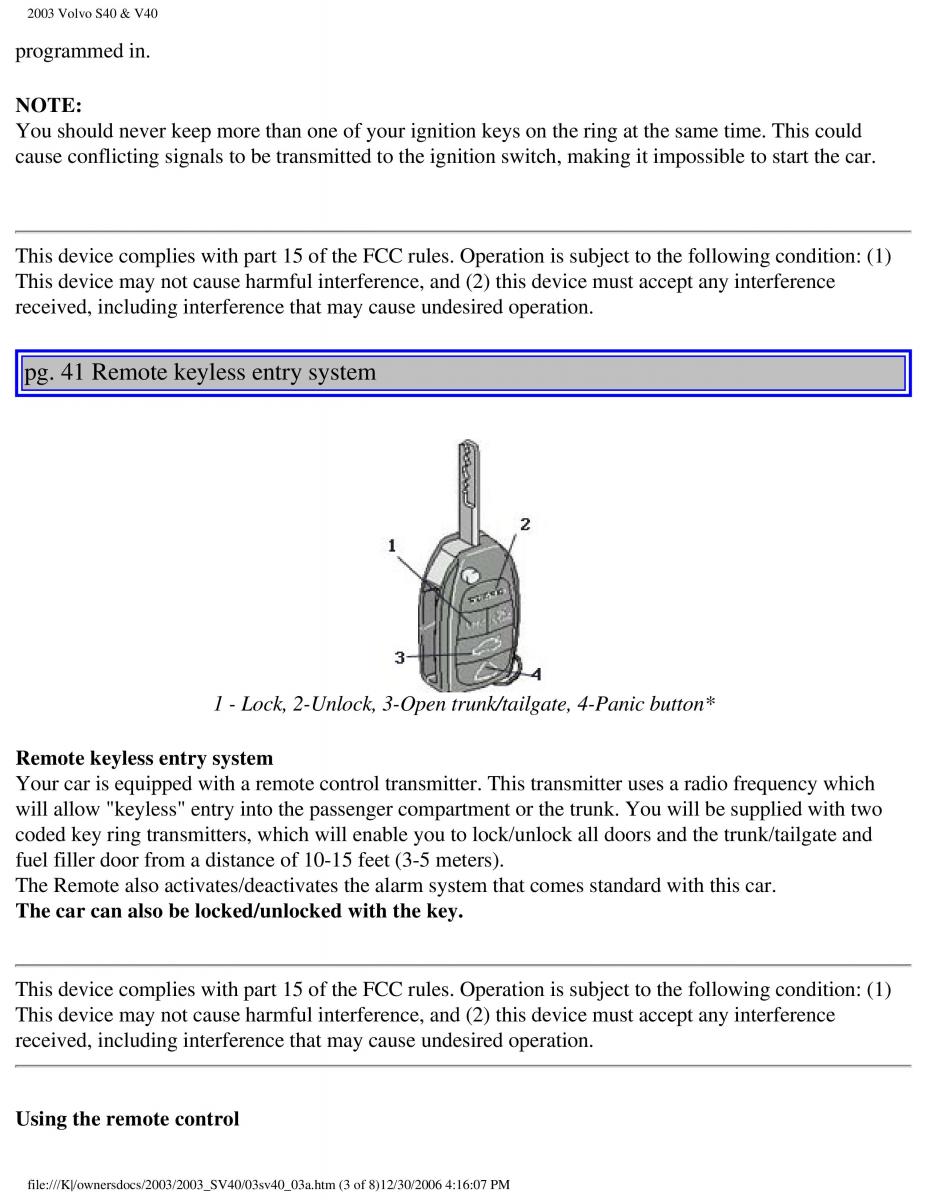 Volvo V40 S40 owners manual / page 60