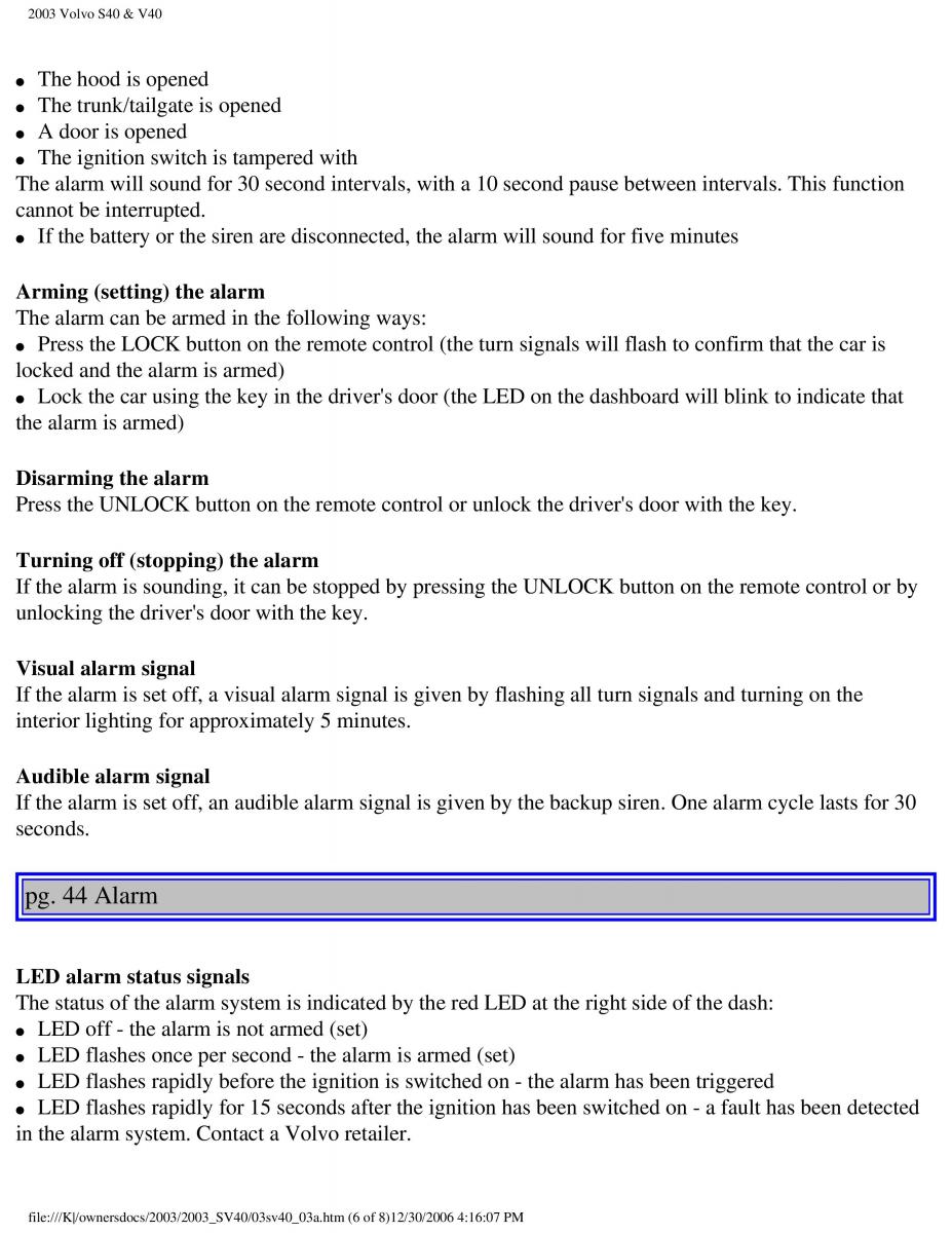 Volvo V40 S40 owners manual / page 63