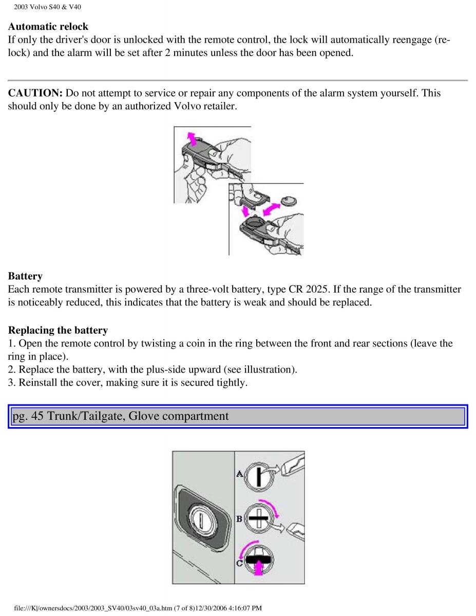 Volvo V40 S40 owners manual / page 64