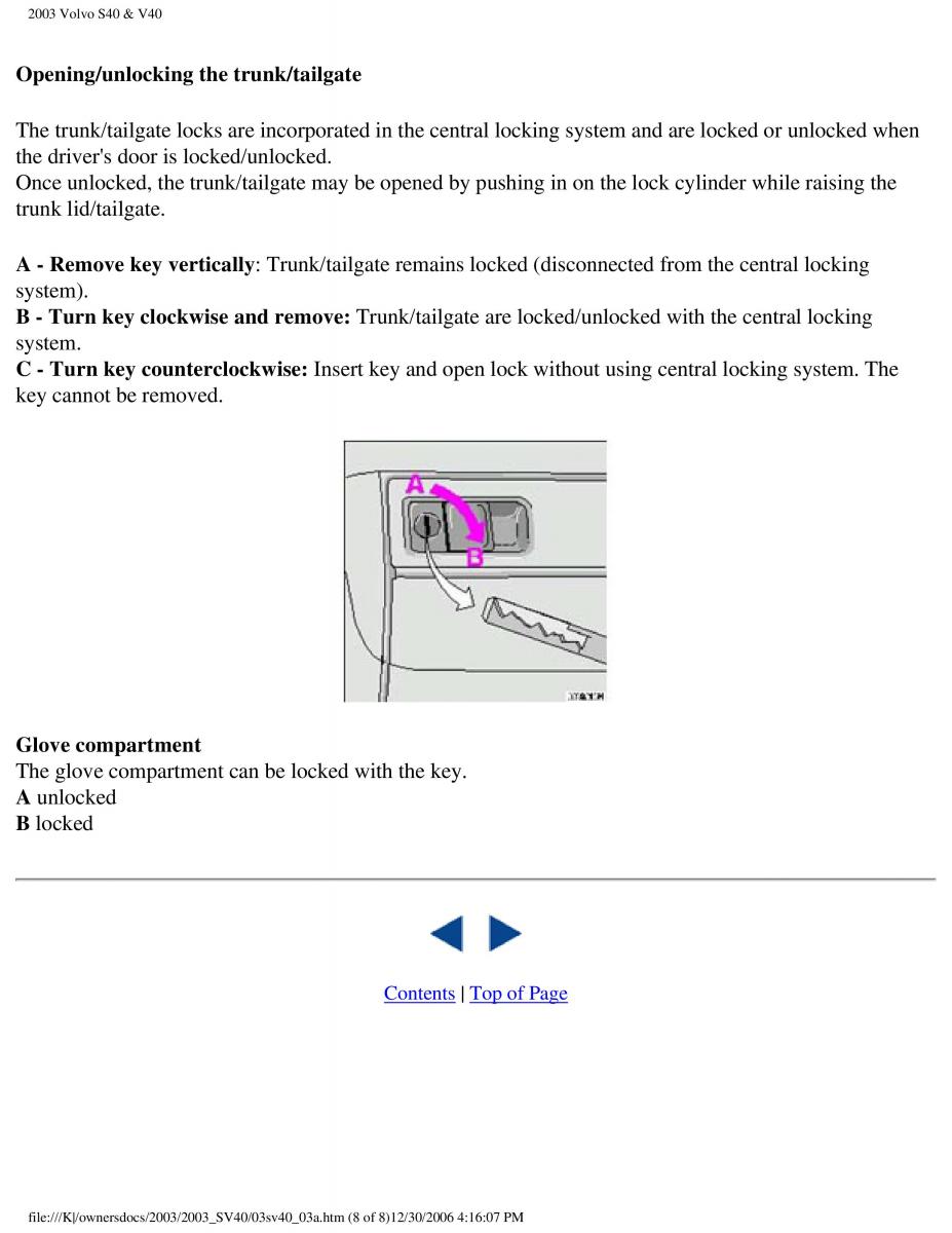 Volvo V40 S40 owners manual / page 65